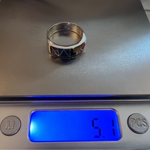 ❤️ Taxco 950 Sterling Silver Peruvian Inlaid Multi-Stone Band Ring Sz 8.5 Unisex - Picture 10 of 11